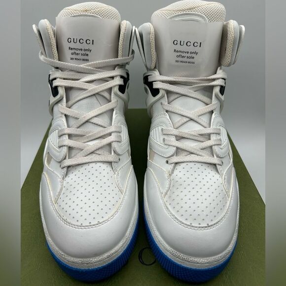 NEW GUCCI MEN CURRENT VEGAN LEATHER HIGH TOP LOGO BASKET SNEAKER SHOES US 10.5 - Picture 6 of 12